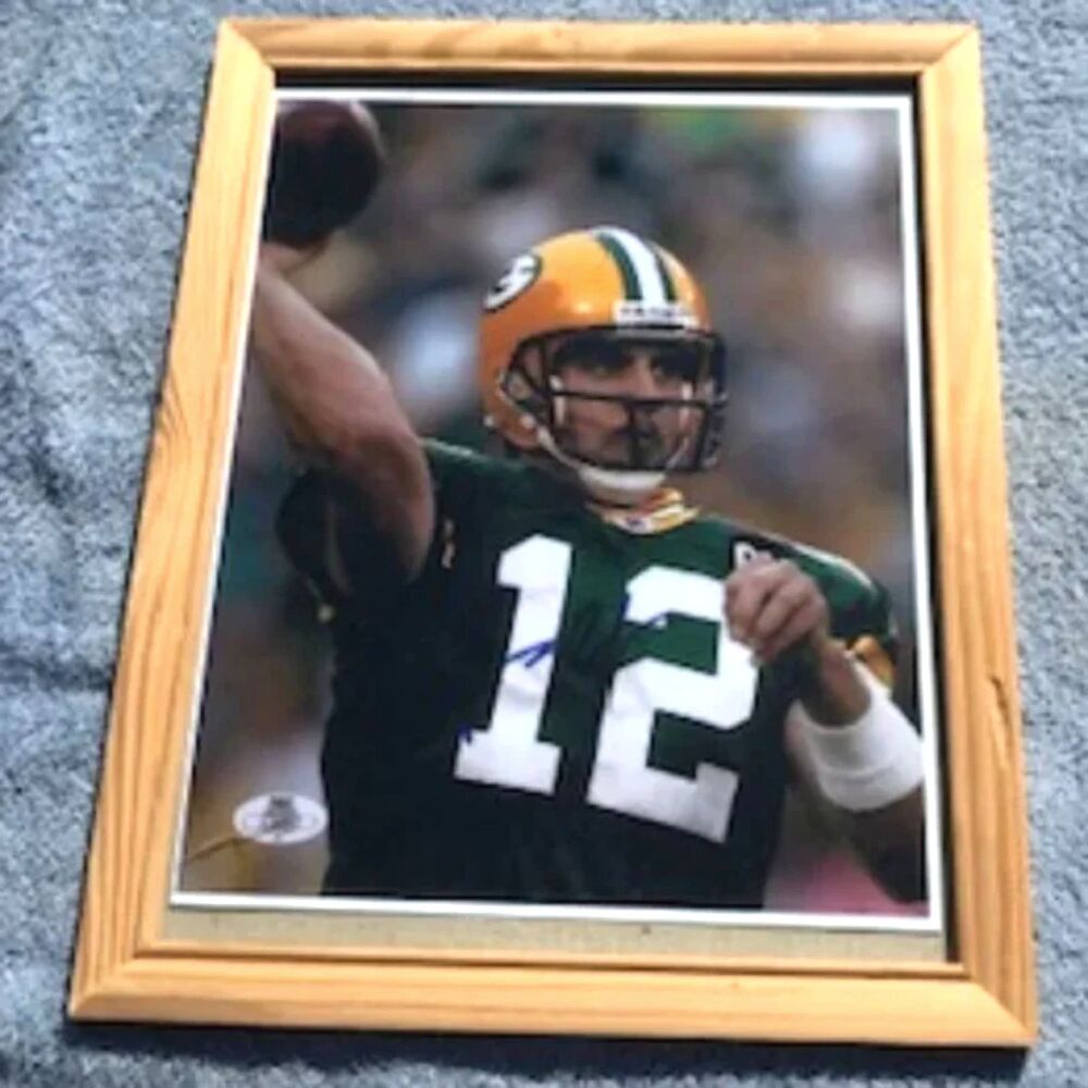 Aaron Rodgers Autographed Picture When With The Green Bay Packers . w/ Glass
